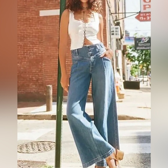 Free People Denim - NEW Free People We the Free Care Super Sweeper High Rise Wide Leg Jeans Large